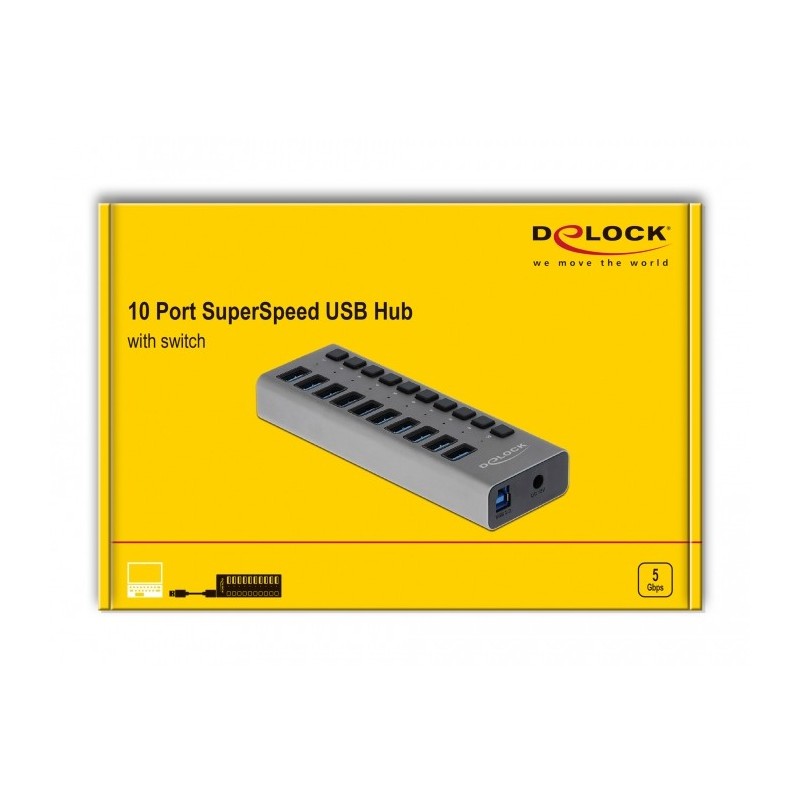 Buy DELOCK External SuperSpeed USB Hub - 10-Port with On/Off Switch in Cyprus, Nicosia, Limassol, Larnaka, Pafos
