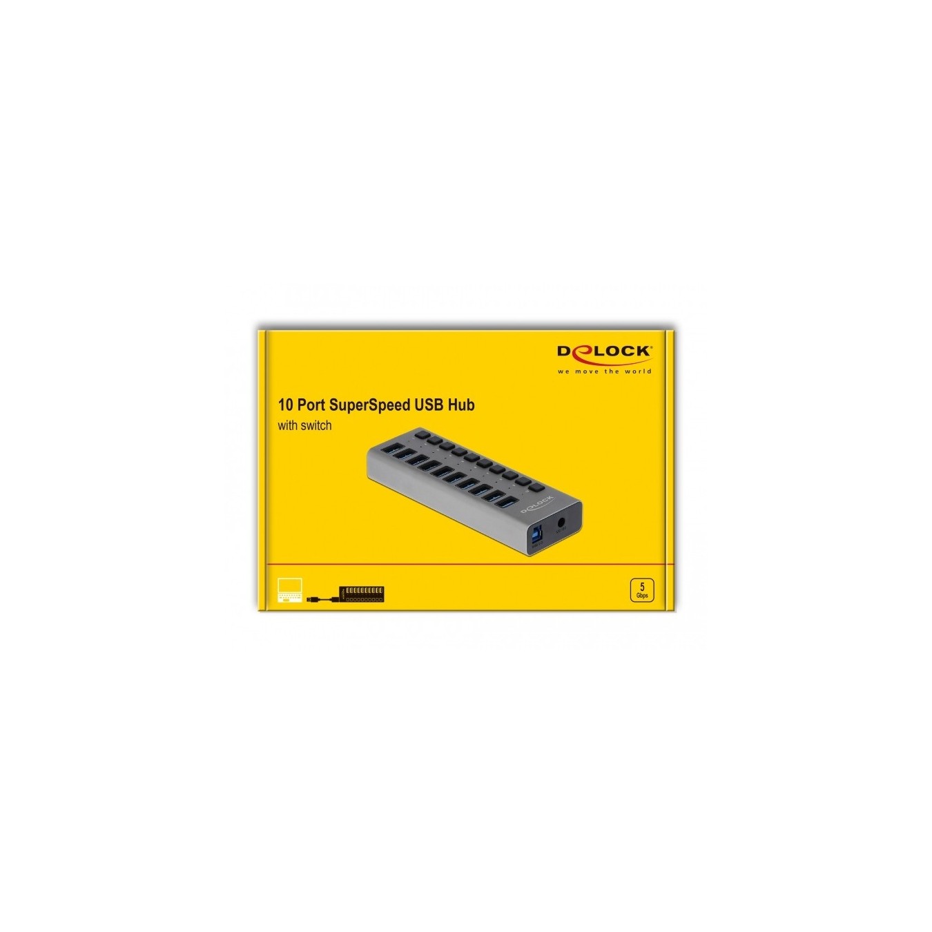 DELOCK External SuperSpeed USB Hub - 10-Port with On/Off Switch — Buy in Cyprus with Fast Delivery