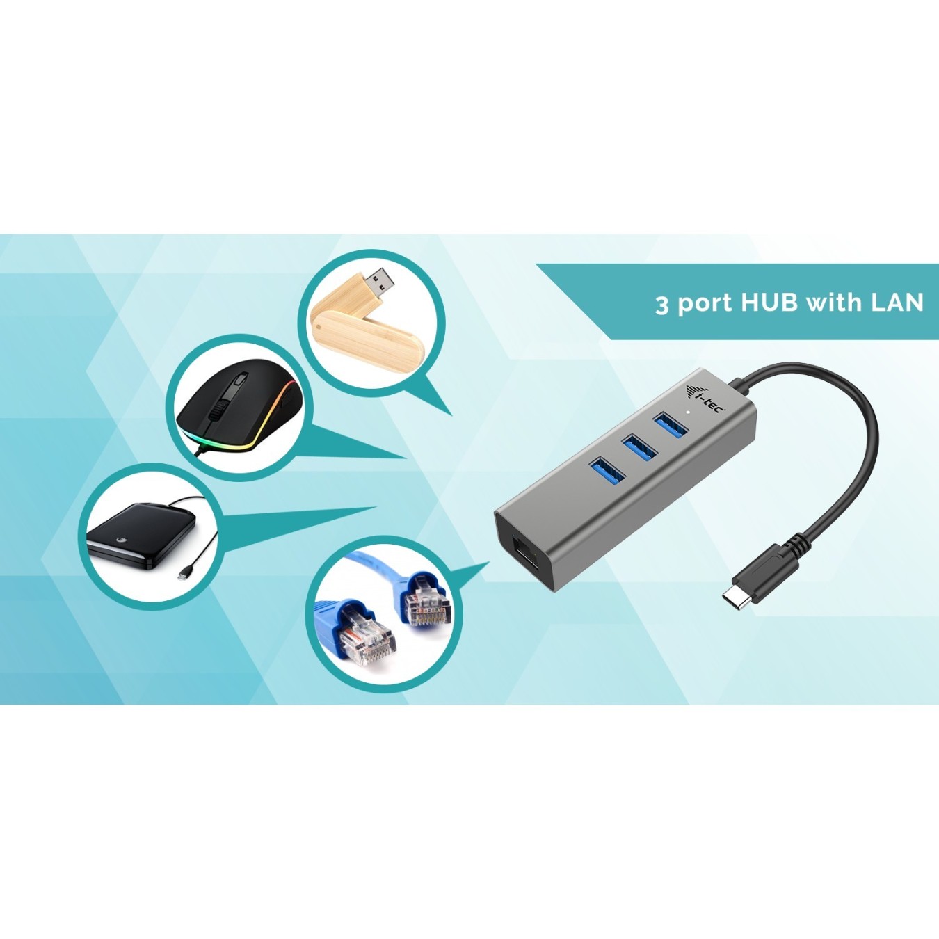 D I-TEC USB-C 3-Port Hub + GLAN — Buy in Cyprus with Fast Delivery