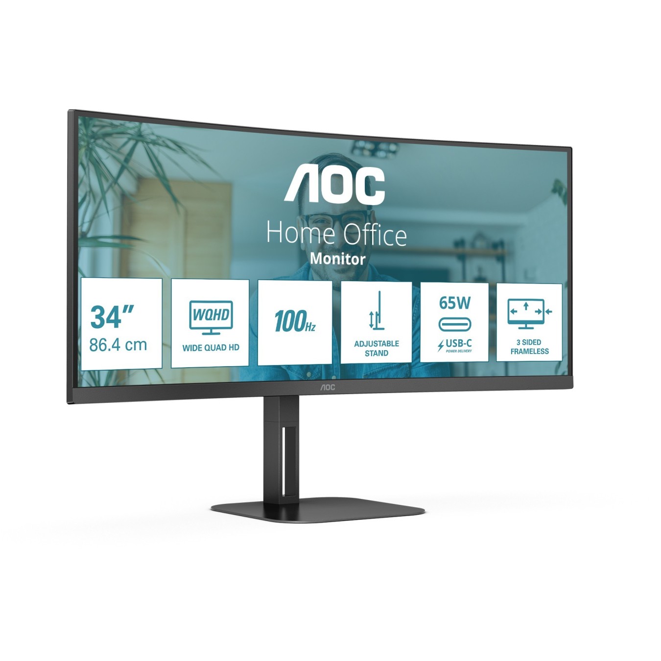 AOC 34-inch Curved Monitor - CU34V5C - Black, 34-inch ultrawide, 3440x1440, HDMI/DP/USB-C — Buy in Cyprus with Fast Delivery