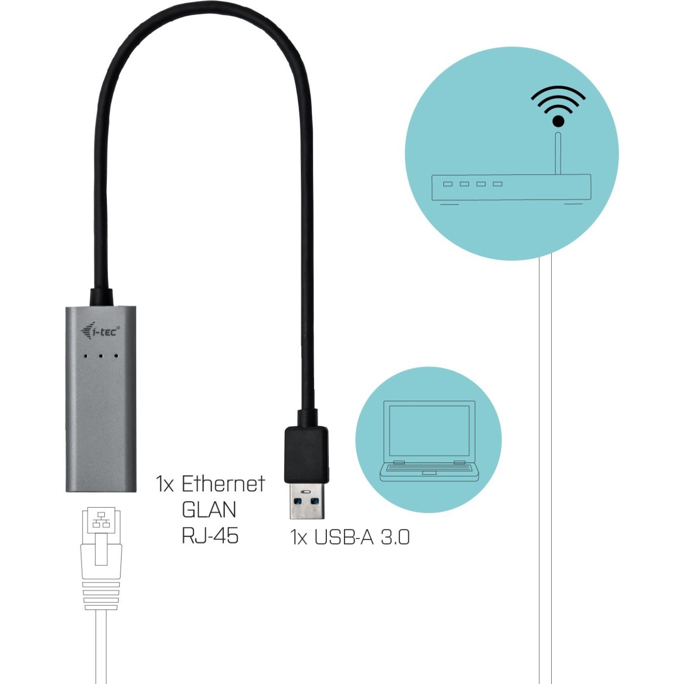 D-TEC USB 3.0 Metal Gigabit Ethernet Adapter - USB 3.0 to RJ-45, LED Indicator, Notebook/Tablet/PC, Windows/macOS