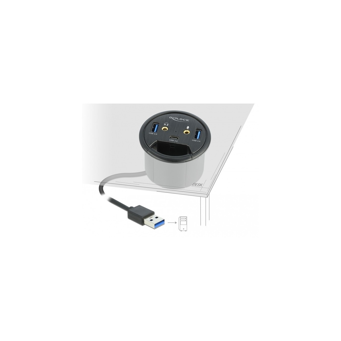 DELOCK 3-Port Desk Hub - 1x USB-C and 2x USB-A Ports + HD Audio — Buy in Cyprus with Fast Delivery