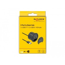 DELOCK 3-Port Desk Hub - 1x USB-C and 2x USB-A Ports + HD Audio — Buy in Cyprus with Fast Delivery