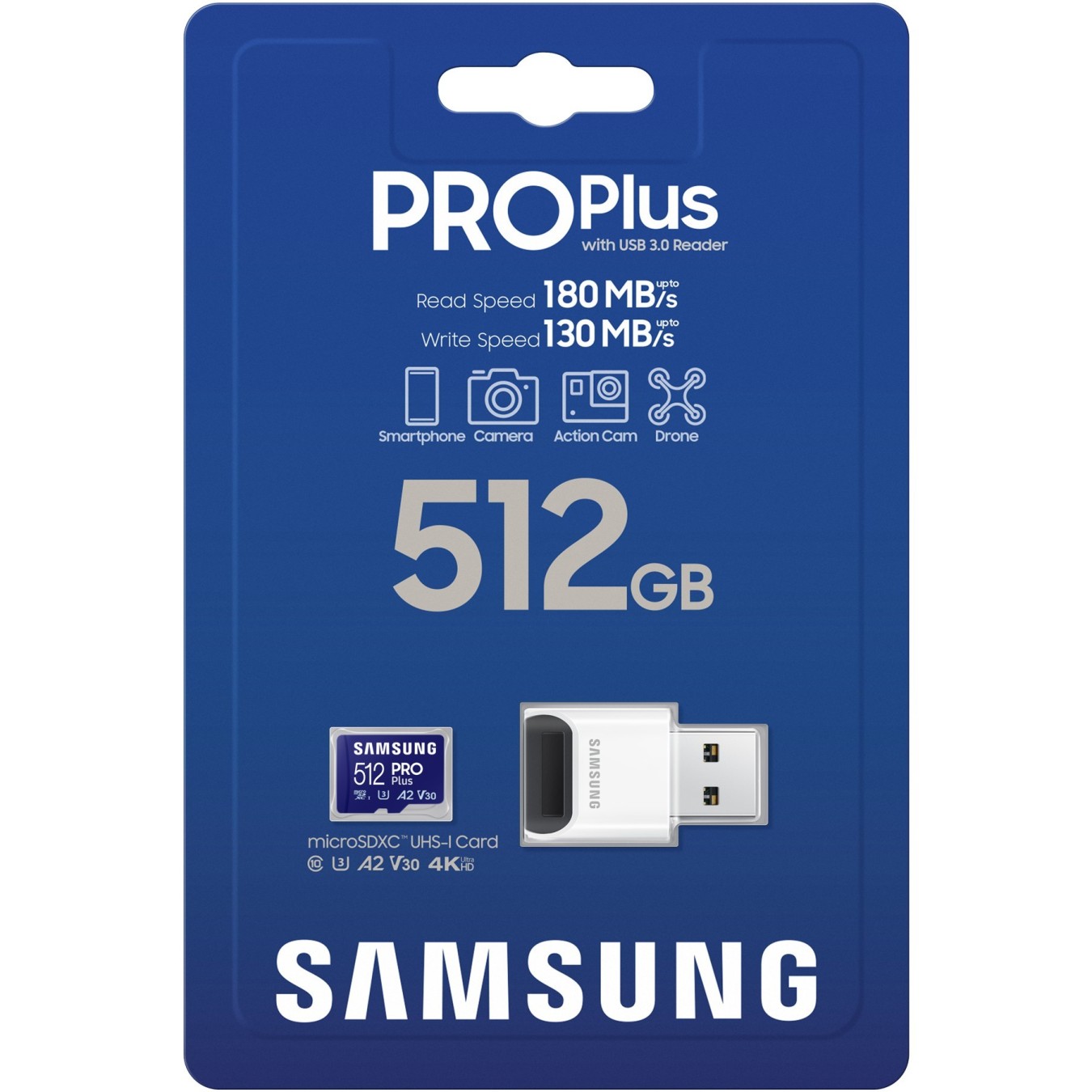 Samsung PRO Plus microSDXC 512GB - 180MB/s read, USB card reader included — Buy in Cyprus with Fast Delivery