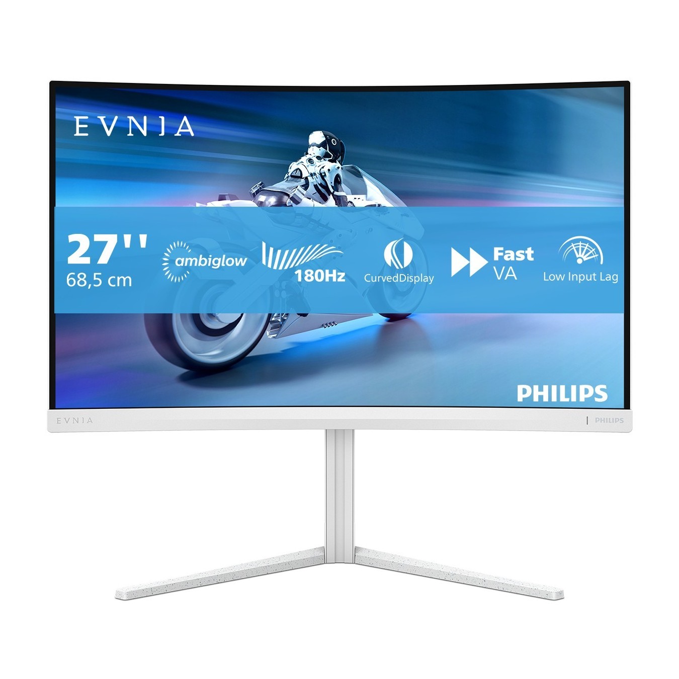Philips 68.5cm (27.0') Curved White Monitor - 27M2C5201L - 27-inch, 16:9, 1000R curved, 2x HDMI + DP