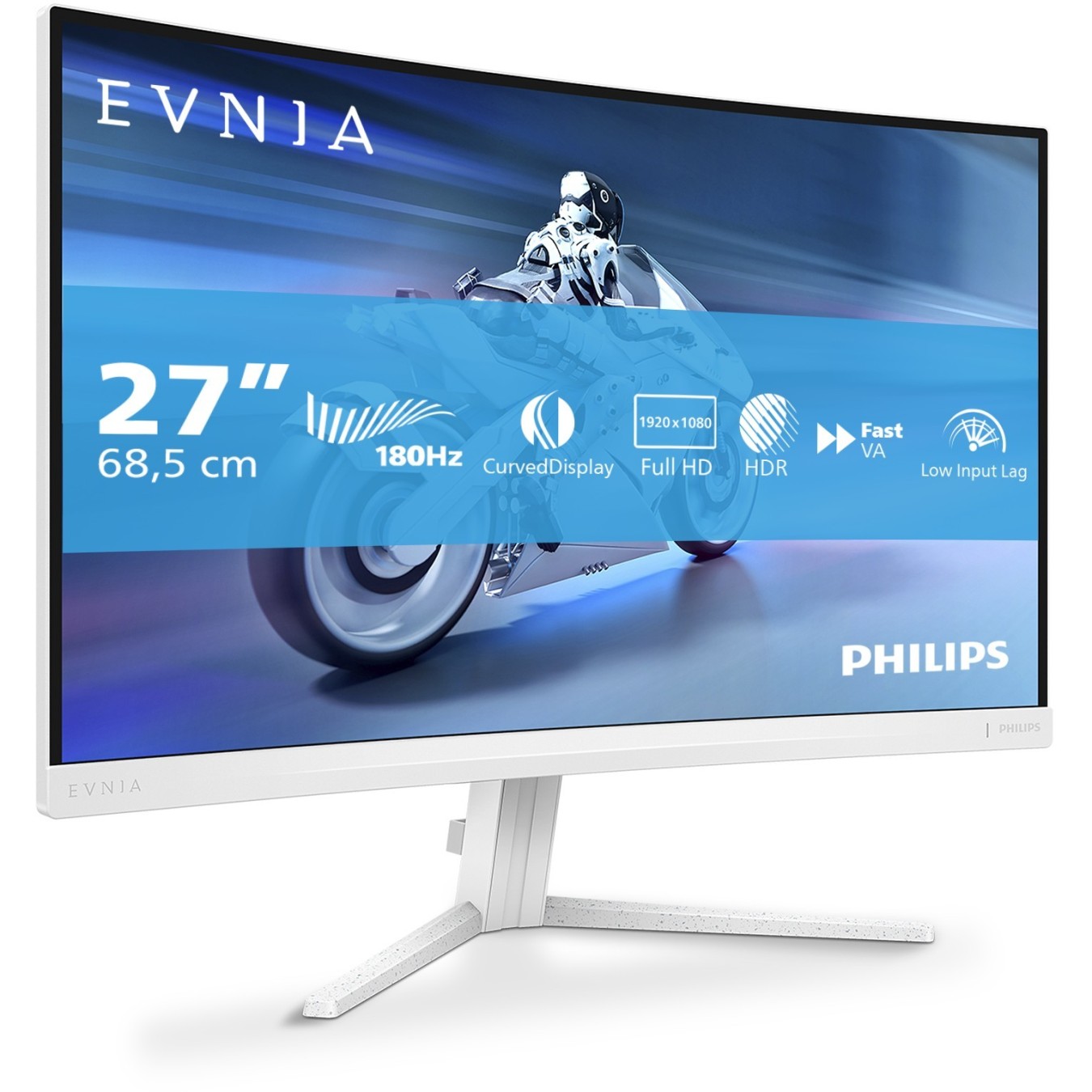 Philips 68.5cm (27.0') Curved White Monitor - 27M2C5201L - 27-inch, 16:9, 1000R curved, 2x HDMI + DP