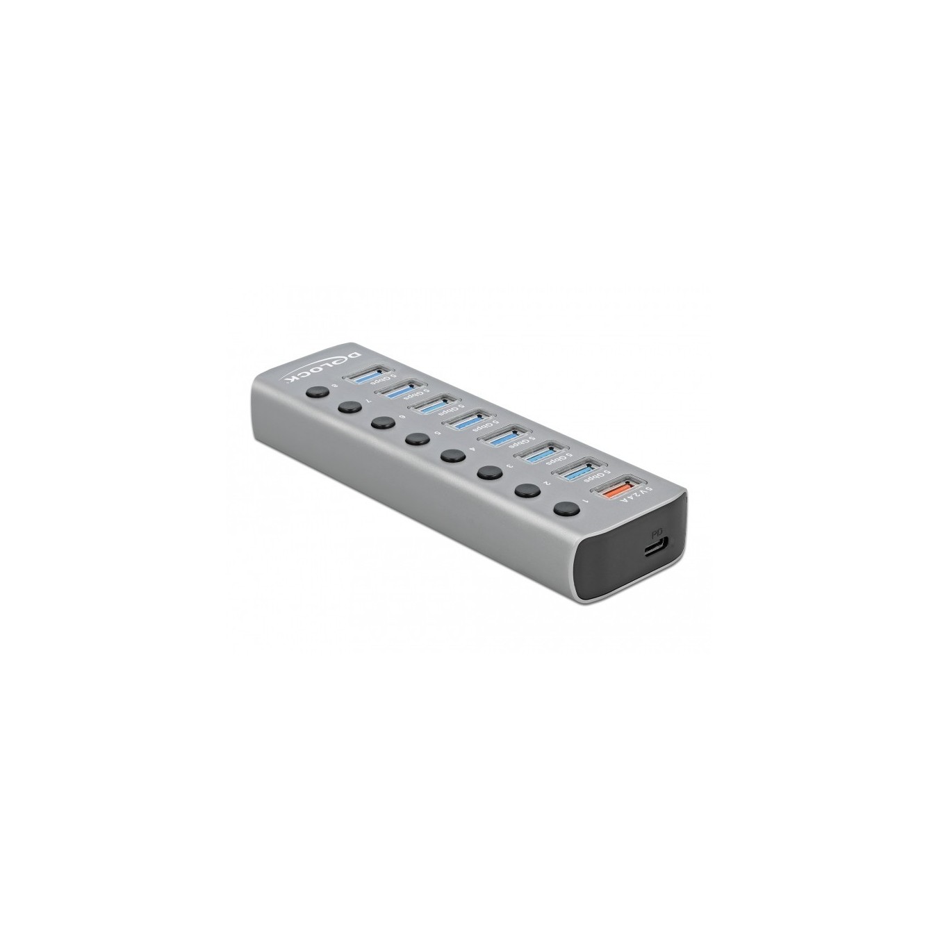 DELOCK USB 3.2 Gen 1 Hub with 7 USB-A Ports, USB-C PD 3.0 Port, Fast-Charge Port, Switch & LED