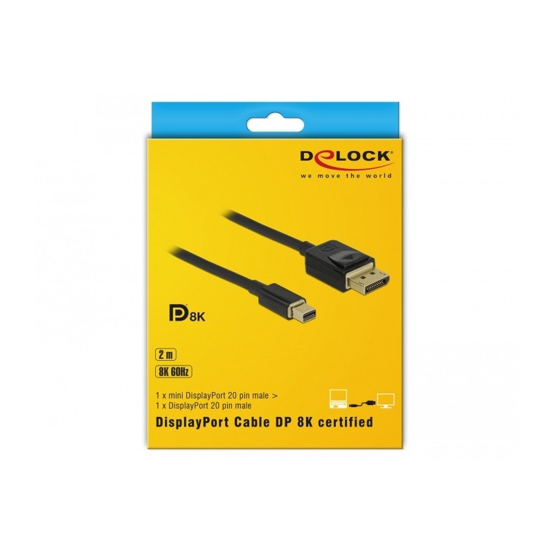 Buy Delock Mini DisplayPort to DisplayPort Cable 8K 60Hz - 2m - DP 8K Certified in Cyprus, Nicosia, Limassol, Larnaka, Pafos