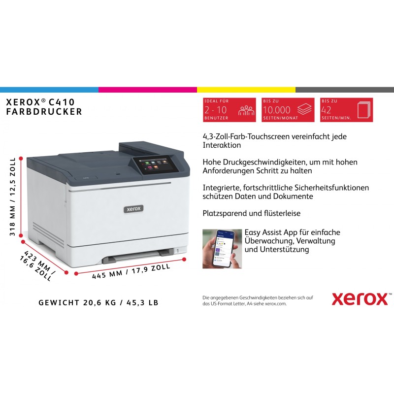 Buy Xerox C410 Color Laser Printer A4 40 ppm LAN Duplex - C410 - Color, A4, Ethe... in Cyprus, Nicosia, Limassol, Larnaka, Pafos