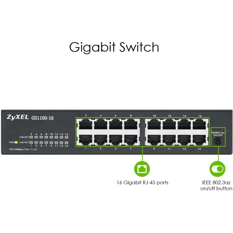 Buy 16P Zyxel GS1100-16 V3 RM - GS1100-16 V3 RM - 16-port Gigabit rack-mount switch in Cyprus, Nicosia, Limassol, Larnaka, Pafos