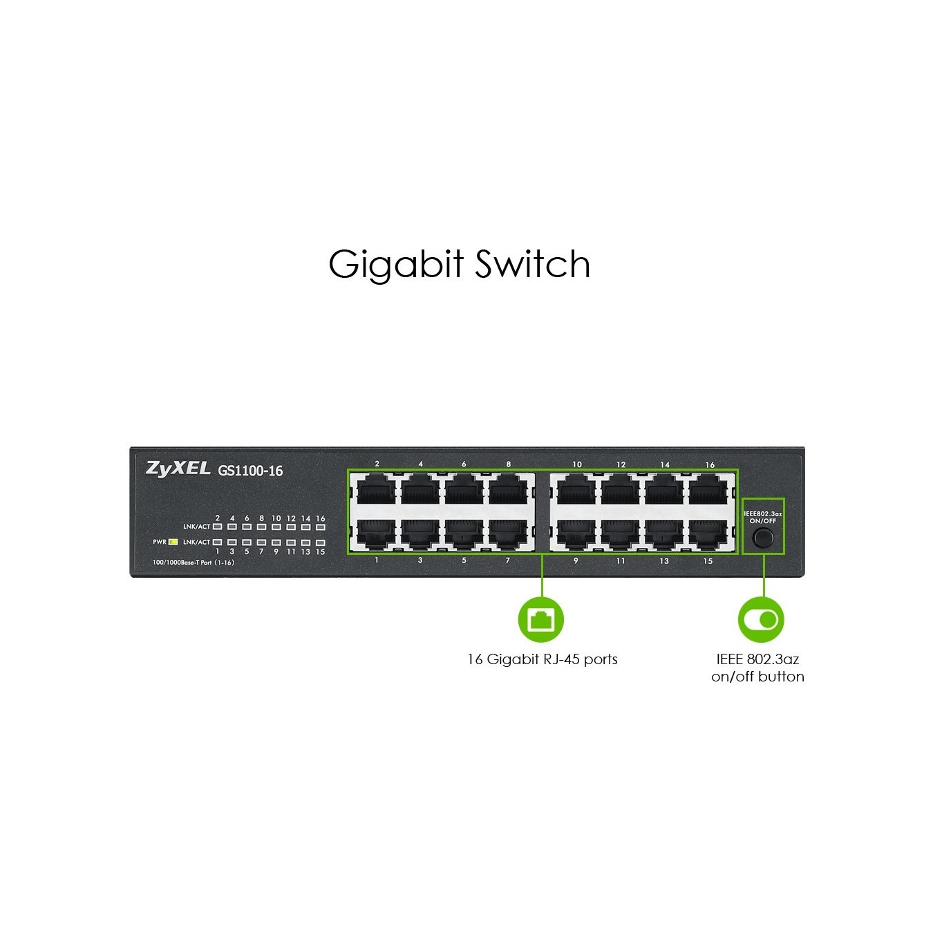 16P Zyxel GS1100-16 V3 RM - GS1100-16 V3 RM - 16-port Gigabit rack-mount switch — Buy in Cyprus with Fast Delivery