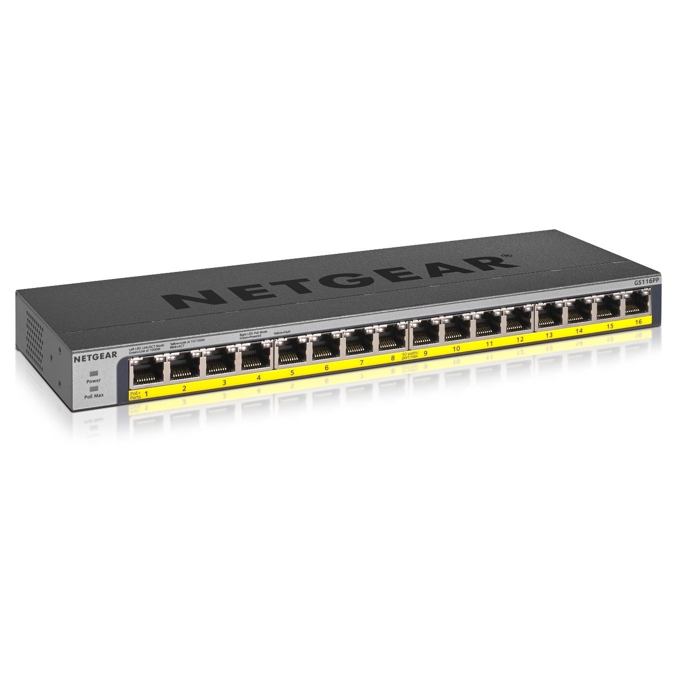 16-Port Netgear GS116PP RM PoE+ - GS116PP - Rackmount, PoE+, Gigabit — Buy in Cyprus with Fast Delivery