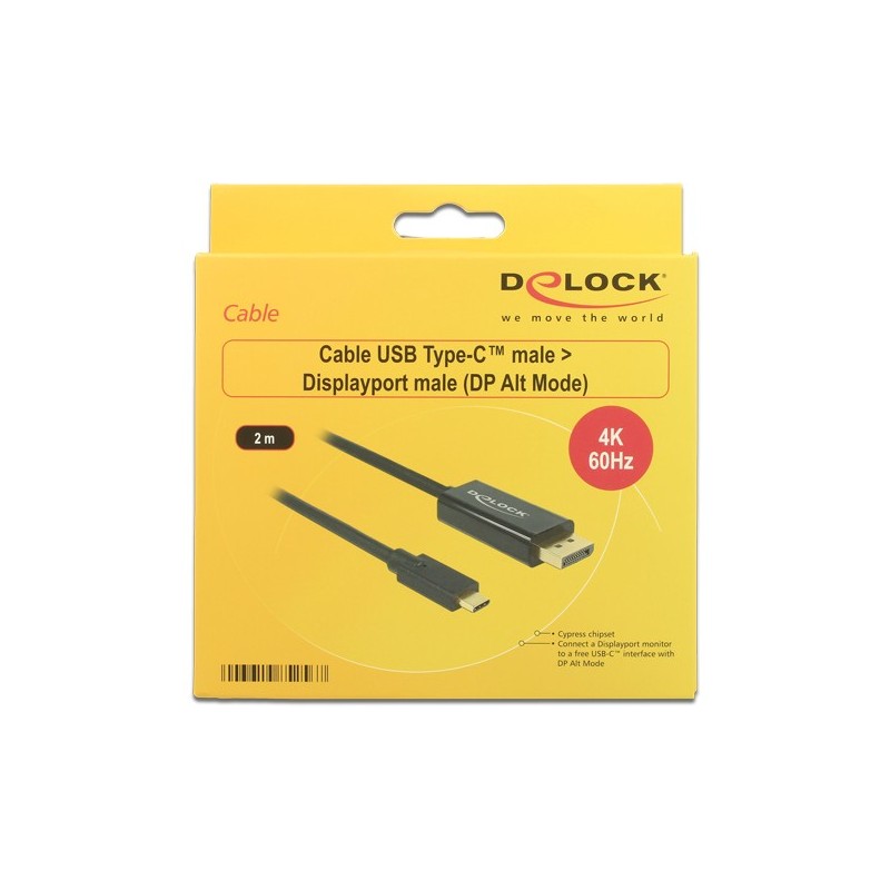 Buy DeLock DisplayPort 1.2 to USB-C Adapter Cable - 2m - 4K 60Hz - Black in Cyprus, Nicosia, Limassol, Larnaka, Pafos
