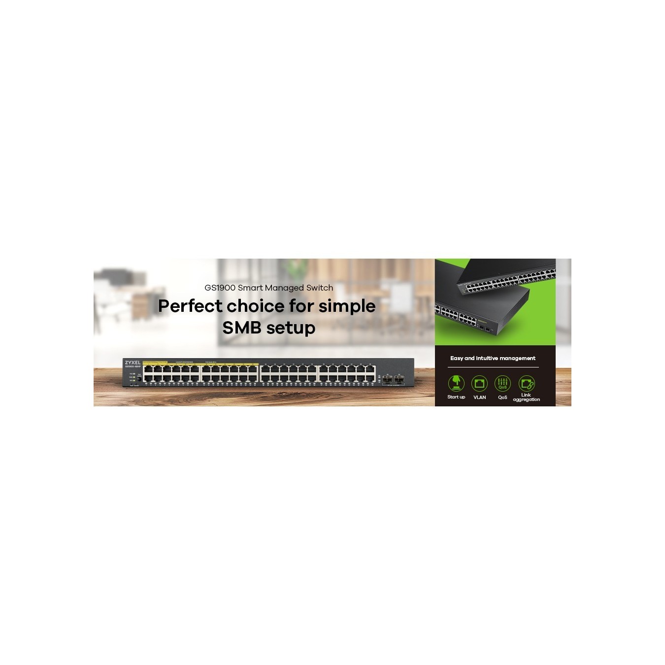 Zyxel GS1900-48 V2 M RM - GS1900-48 V2 - 48-Port Gigabit Smart Web-managed Rackmount, 2 PoE ports