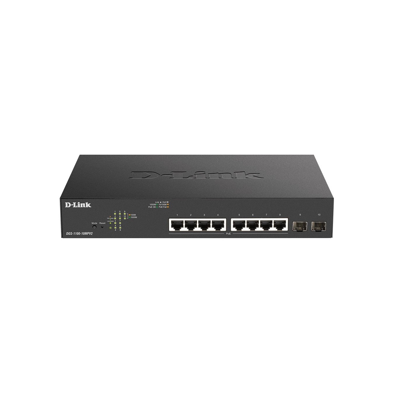 8P+2P PoE Switch - DGS-1100-10MPV2 - 8x PoE, 2xSFP, 130W, Gigabit, Smart Web-managed, Rackmount