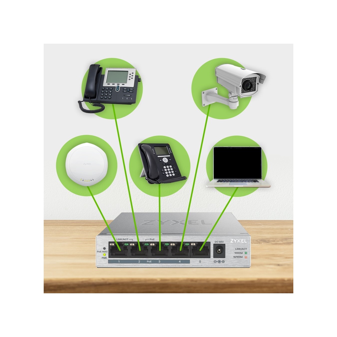 Zyxel PoE Switch - GS-1005HP - 5-Port Gigabit Unmanaged Desktop — Buy in Cyprus with Fast Delivery