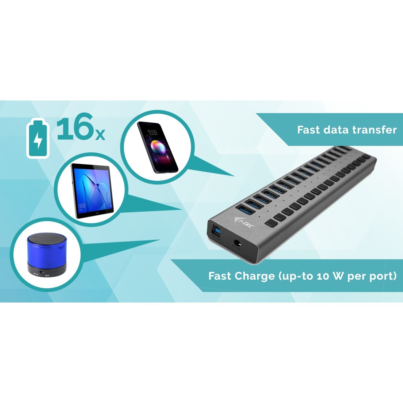 DI-TEC USB 3.0 Hub 16-Port 90W - USB-A Hub, 16 Ports, 90W PD — Buy in Cyprus with Fast Delivery