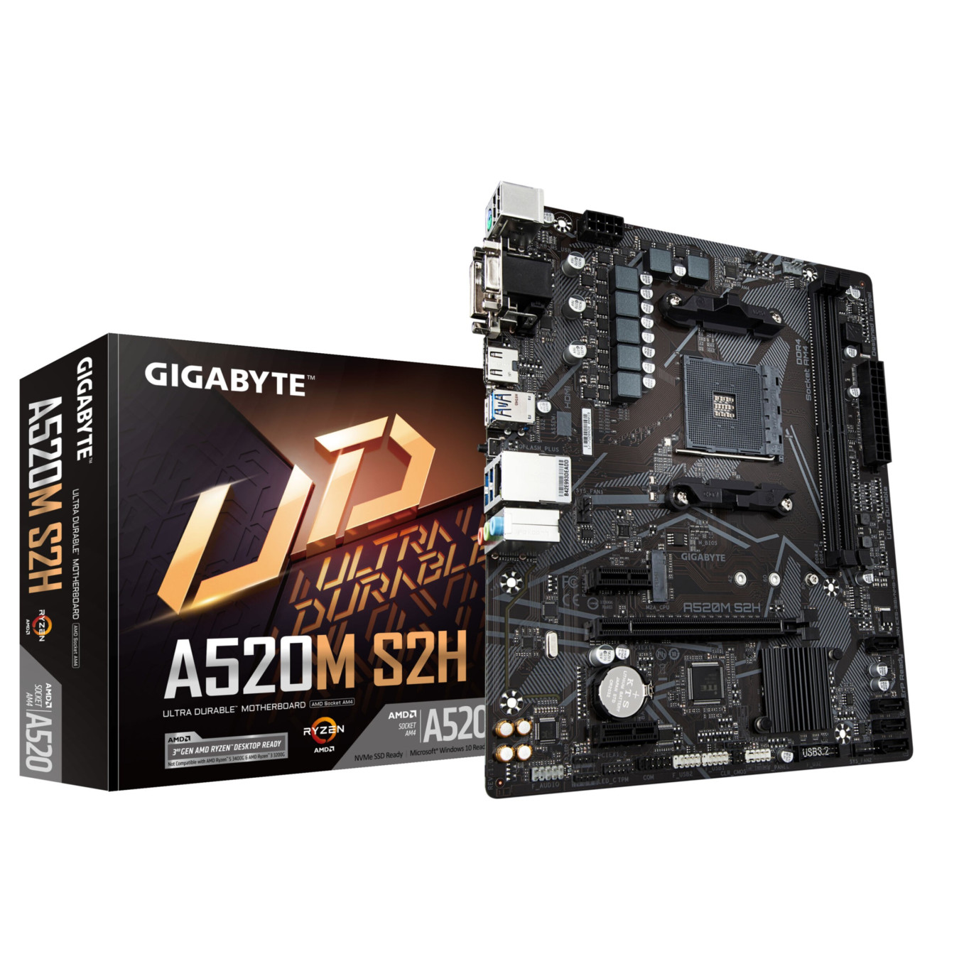 GIGABYTE GA-A520M-S2H - microATX AM4 Motherboard, AMD A520, DDR4, 2x DIMM up to 64GB, PCIe 3.0, HDMI/VGA