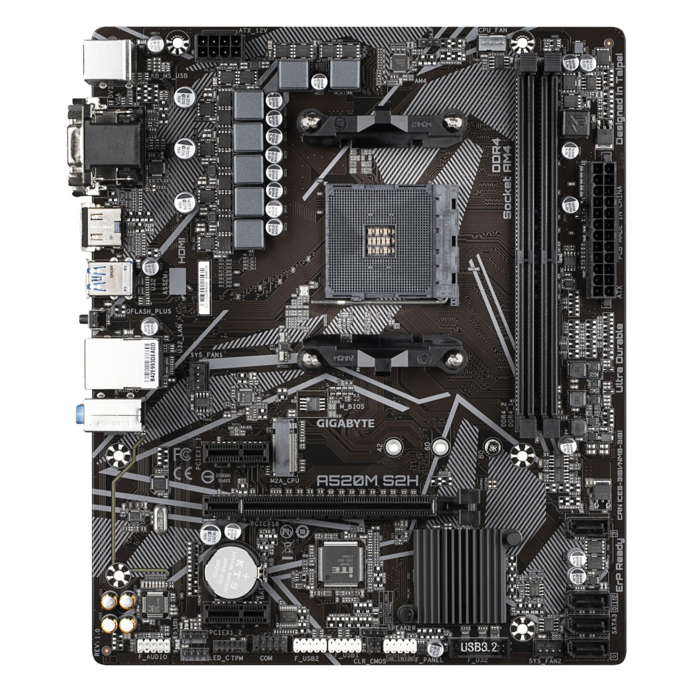 GIGABYTE GA-A520M-S2H - microATX AM4 Motherboard, AMD A520, DDR4, 2x DIMM up to 64GB, PCIe 3.0, HDMI/VGA