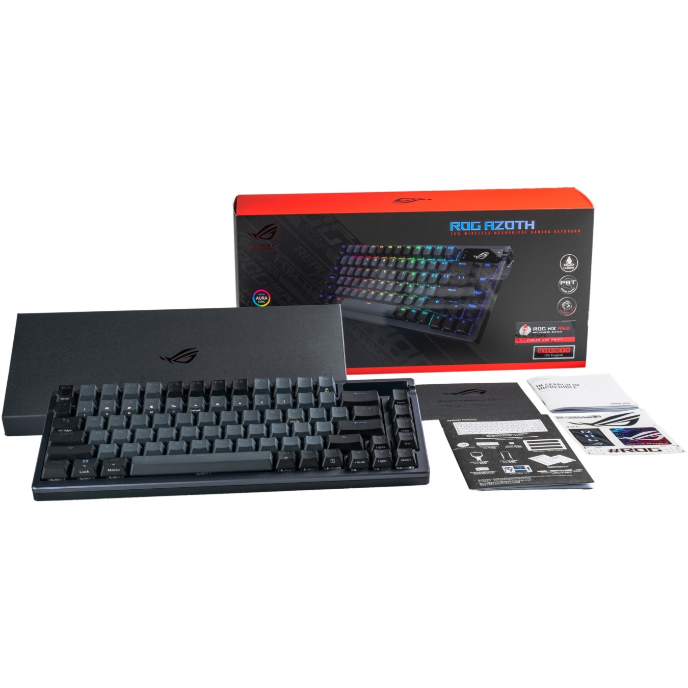 Asus ROG Azoth Gaming Keyboard - Azoth - Per-Key RGB, Tri-Mode Wireless (USB/Bluetooth/2.4G)