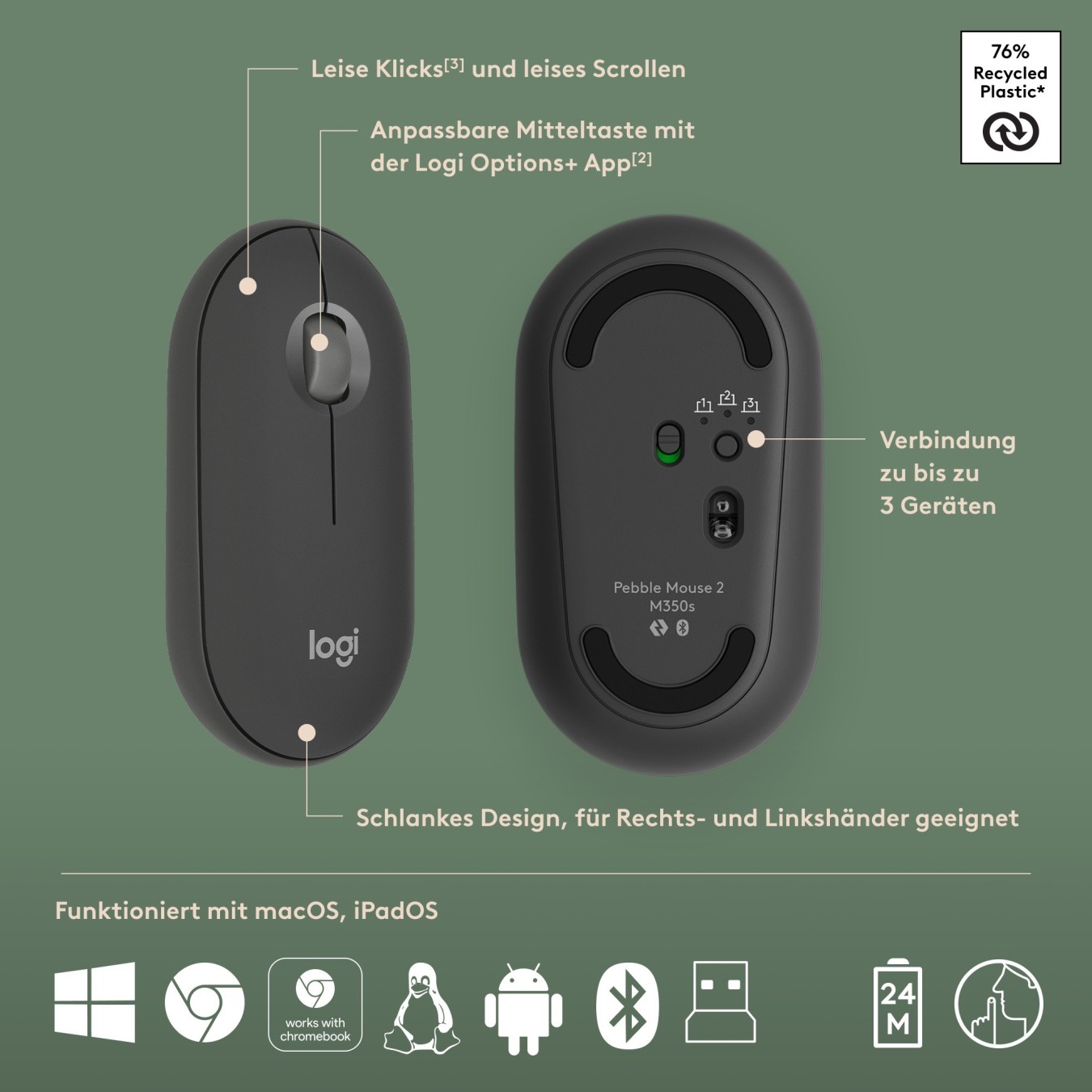 Logitech Pebble 2 Combo - Pebble 2 - Graphite, Tri-Mode Wireless Keyboard — Buy in Cyprus with Fast Delivery