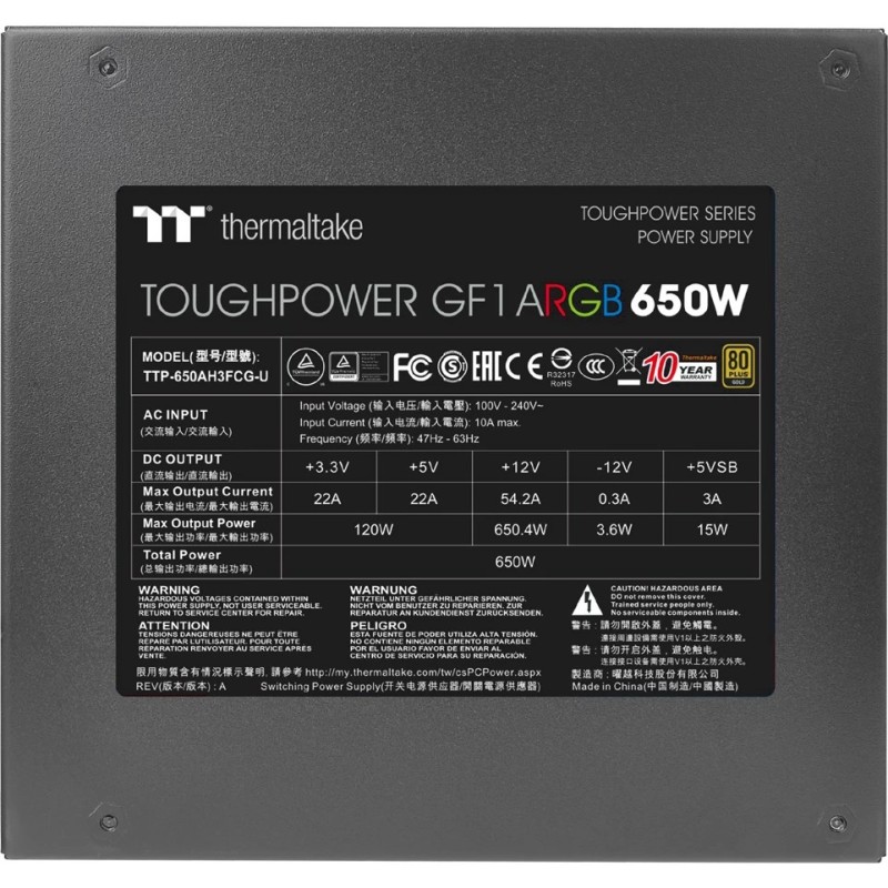 Buy 650W Thermaltake Toughpower GF1 ARGB - GF1 - Gold in Cyprus, Nicosia, Limassol, Larnaka, Pafos
