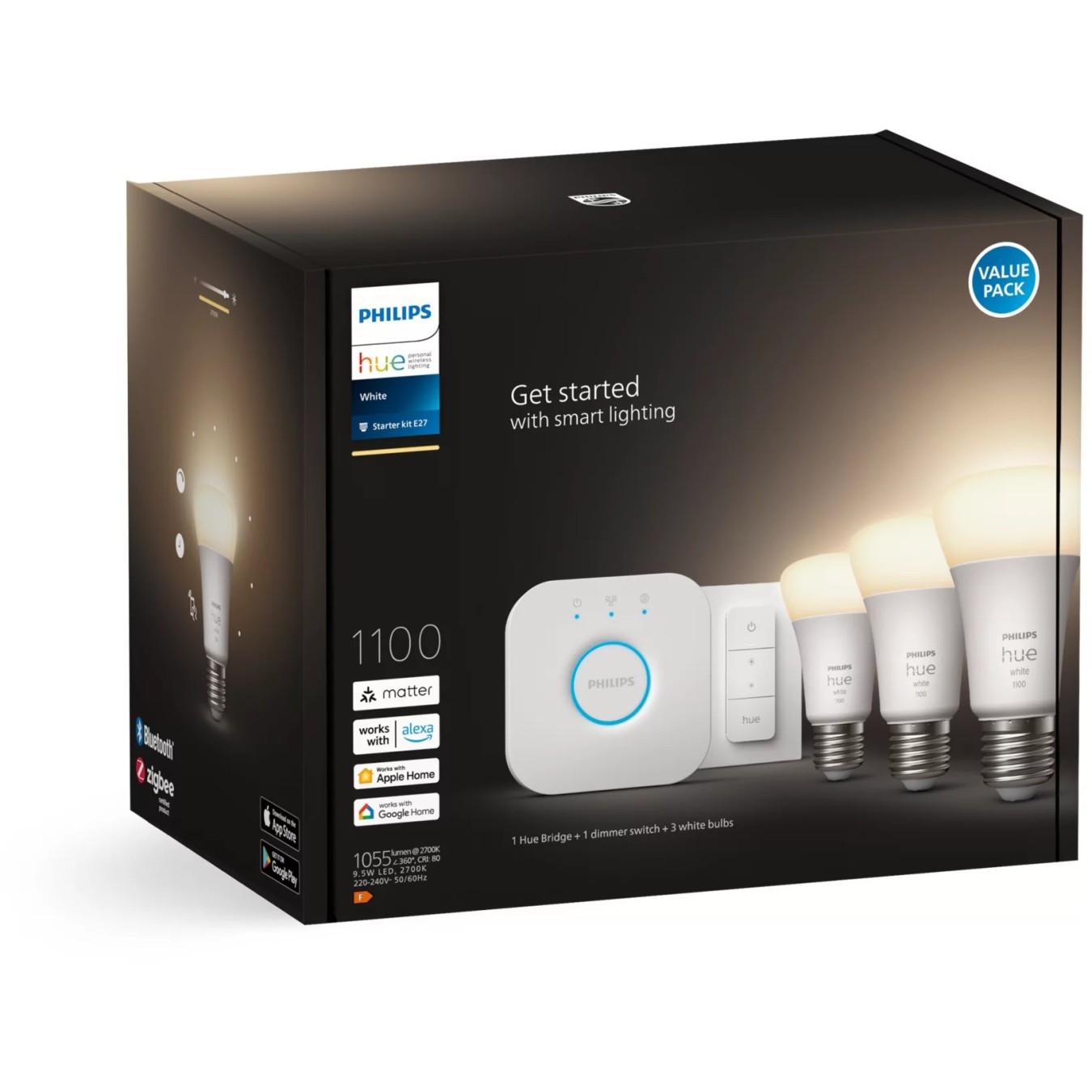 Philips Hue White E27 Starter Set - 3x1050lm, 2700K, Dimmable, Zigbee — Buy in Cyprus with Fast Delivery