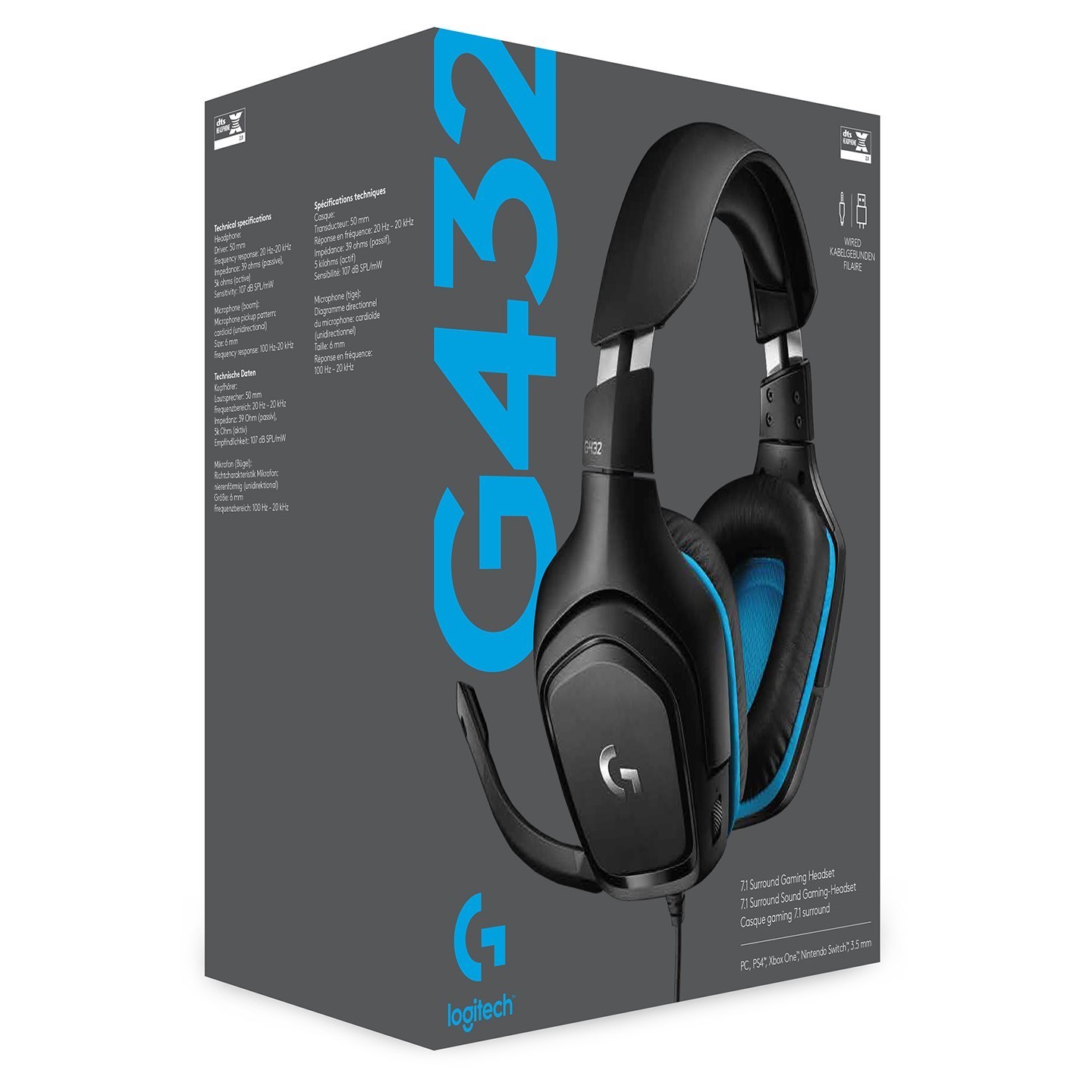 Logitech G432 Gaming Headset - 50mm Drivers DTS 7.1 - 981-000769 (Boxed) — Buy in Cyprus with Fast Delivery