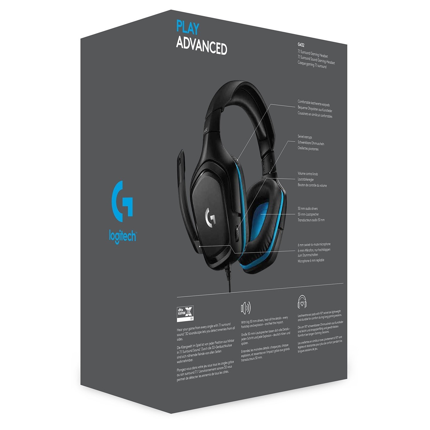 Logitech G432 Gaming Headset - 50mm Drivers DTS 7.1 - 981-000769 (Boxed) — Buy in Cyprus with Fast Delivery
