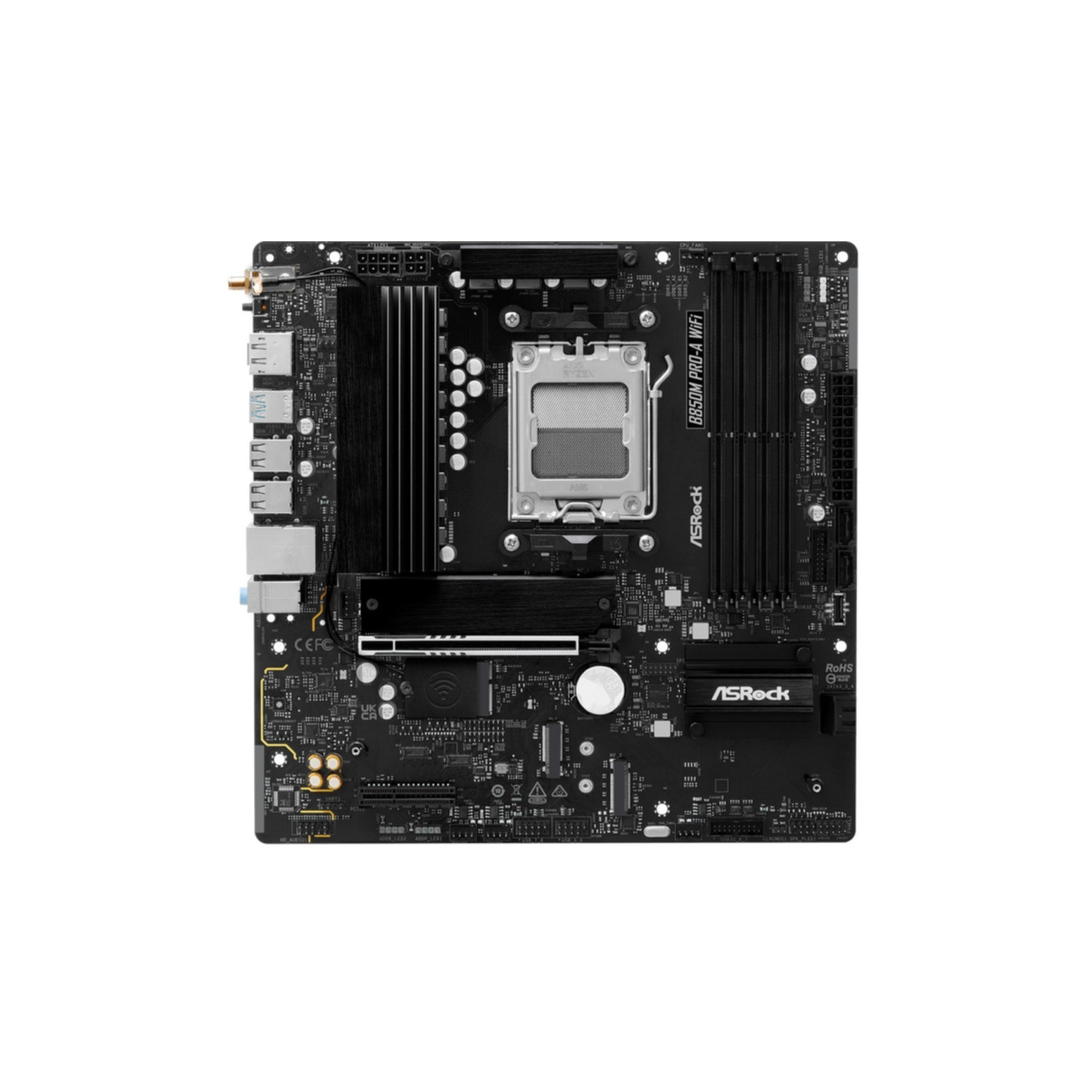 ASRock B850M Pro A WiFi - AM5 Micro-ATX Motherboard - DDR5, 4x DIMM, 256GB Max, Wi‑Fi 6E, 2.5Gb LAN, PCIe 5.0 (Black)