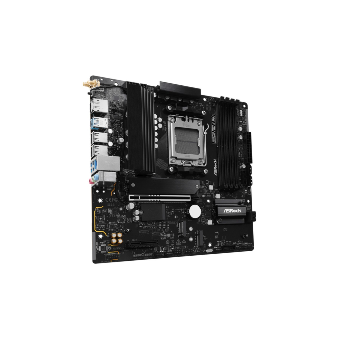 ASRock B850M Pro A WiFi - AM5 Micro-ATX Motherboard - DDR5, 4x DIMM, 256GB Max, Wi‑Fi 6E, 2.5Gb LAN, PCIe 5.0 (Black)