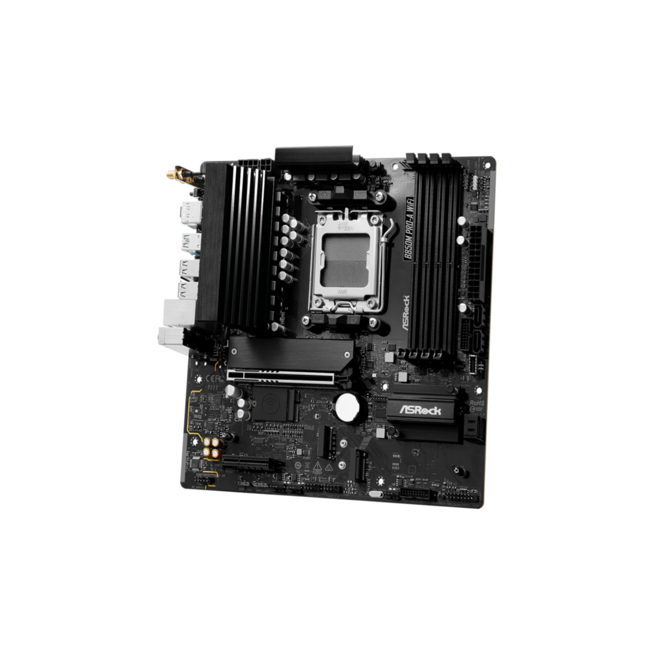 ASRock B850M Pro A WiFi - AM5 Micro-ATX Motherboard - DDR5, 4x DIMM, 256GB Max, Wi‑Fi 6E, 2.5Gb LAN, PCIe 5.0 (Black)