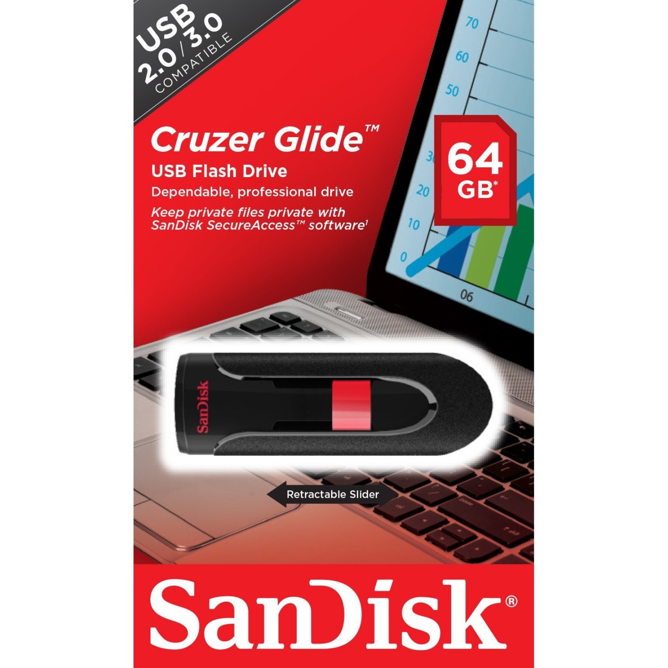 STICK 64GB USB 2.0 SanDisk Cruzer Glide - Black - 64GB USB Flash Drive — Buy in Cyprus with Fast Delivery