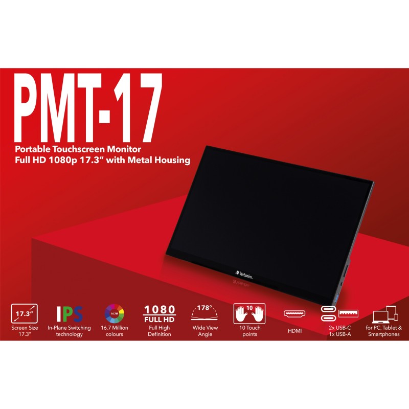 Buy Verbatim Portable Touchscreen Monitor - PMT-17 - 17.3" FullHD in Cyprus, Nicosia, Limassol, Larnaka, Pafos
