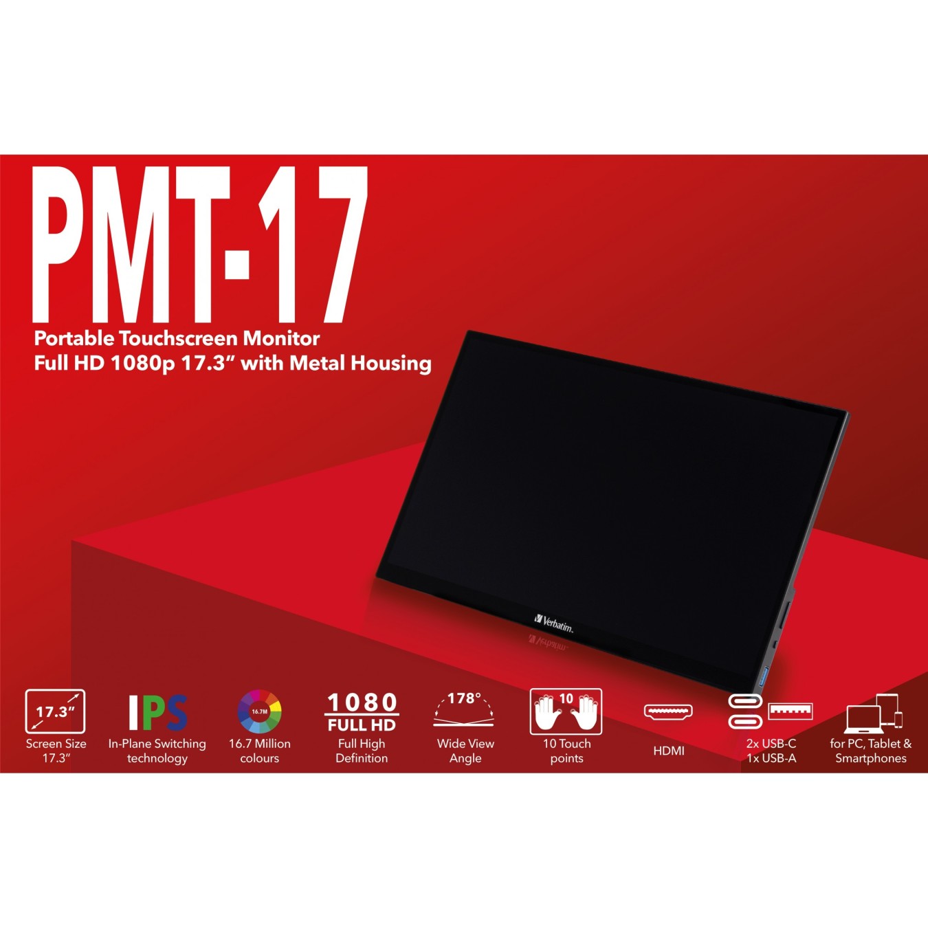 Verbatim Portable Touchscreen Monitor - PMT-17 - 17.3" FullHD — Buy in Cyprus with Fast Delivery
