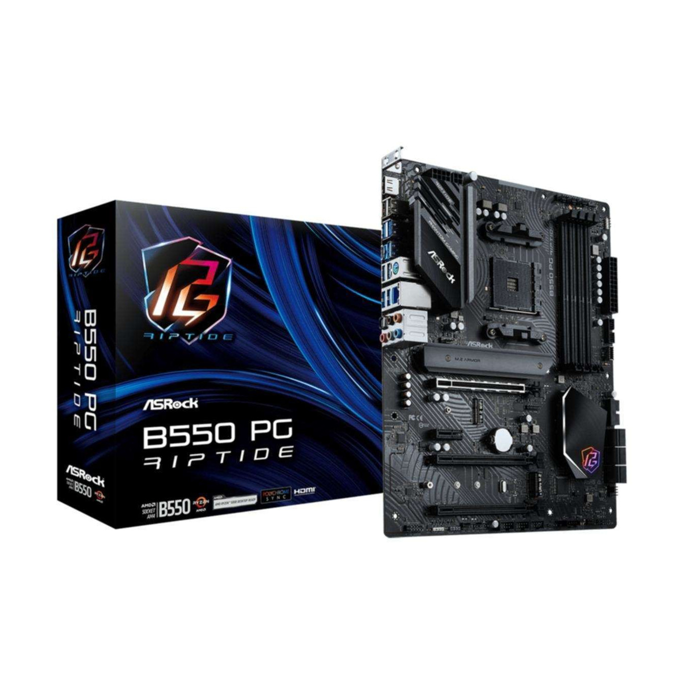 ASRock B550 Phantom Gaming Riptide - AM4 ATX Motherboard - DDR4, 128GB, 2x M.2, 6x SATA, 2.5Gb LAN, HDMI 2.1