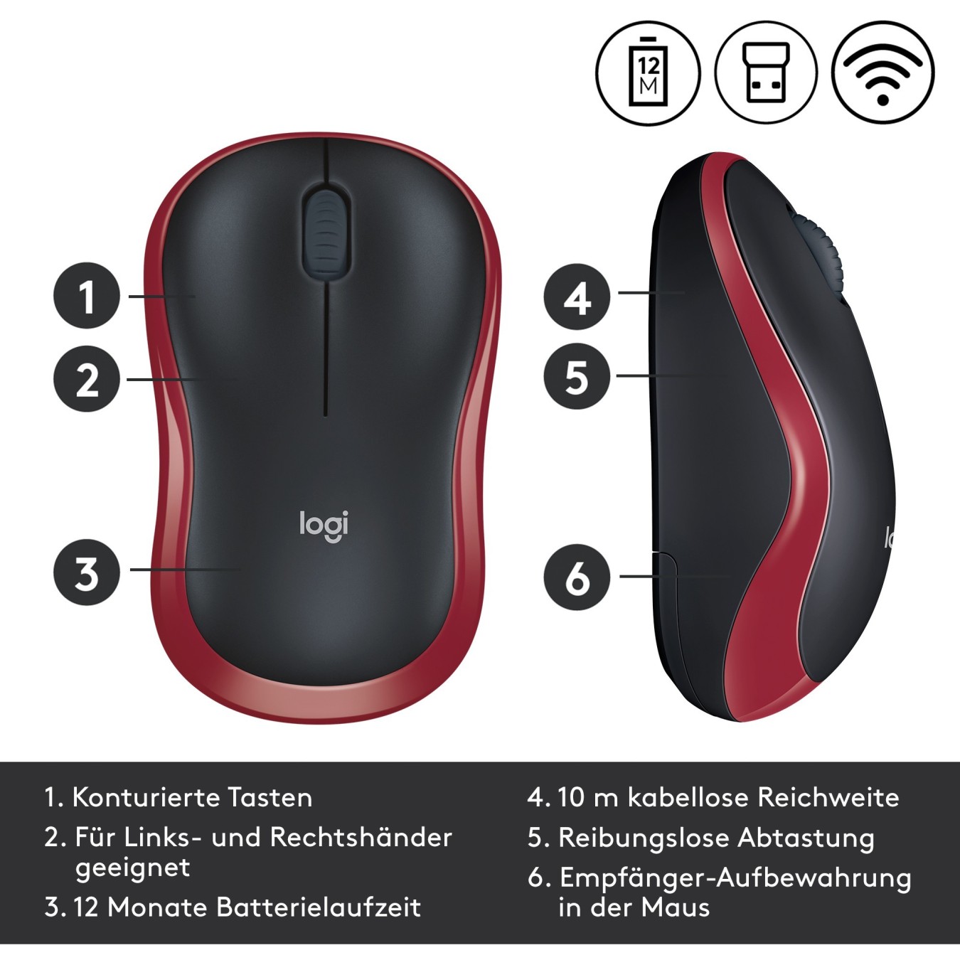 Logitech M185 Wireless Mouse - M185 - Red — Buy in Cyprus with Fast Delivery