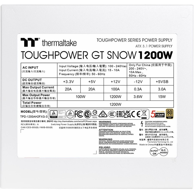 Buy Thermaltake Toughpower GT 1200W Snow - ATX3.1 80+ Gold Power Supply in Cyprus, Nicosia, Limassol, Larnaka, Pafos