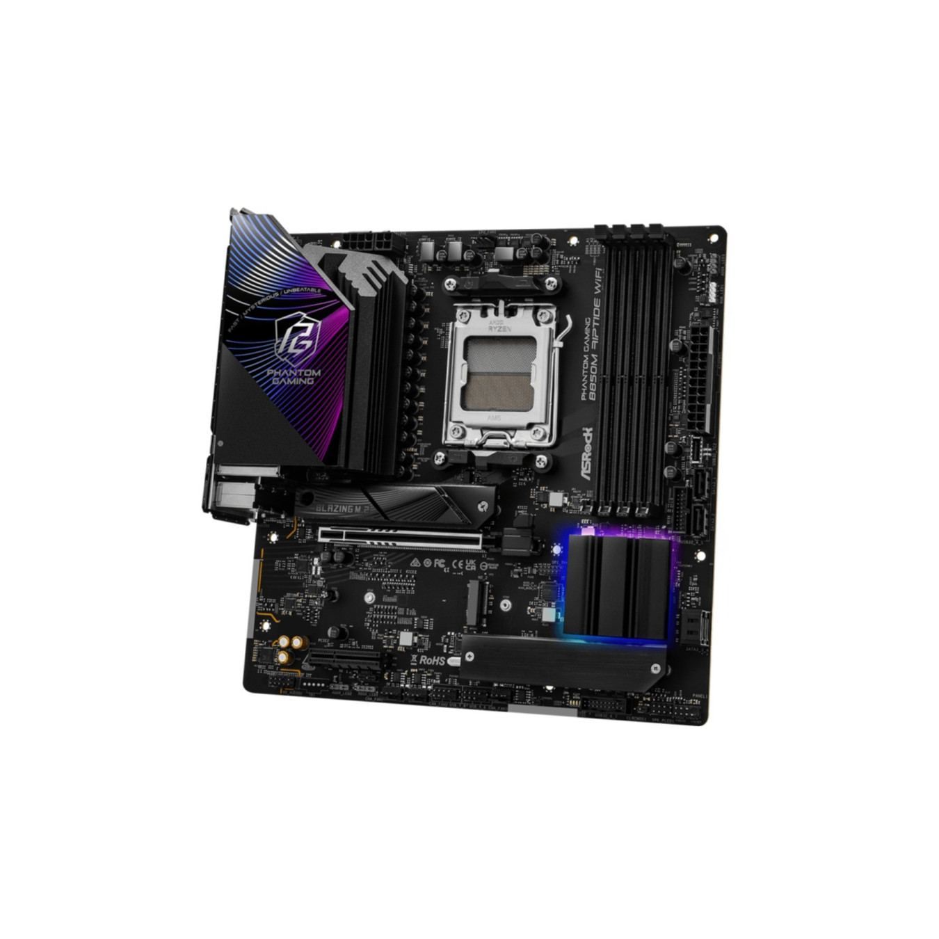 ASRock B850M Riptide WiFi - AM5 microATX DDR5 Motherboard, 4 DIMM 256GB, PCIe 5.0 x16, 2.5Gb LAN, Wi-Fi 7 (Black)