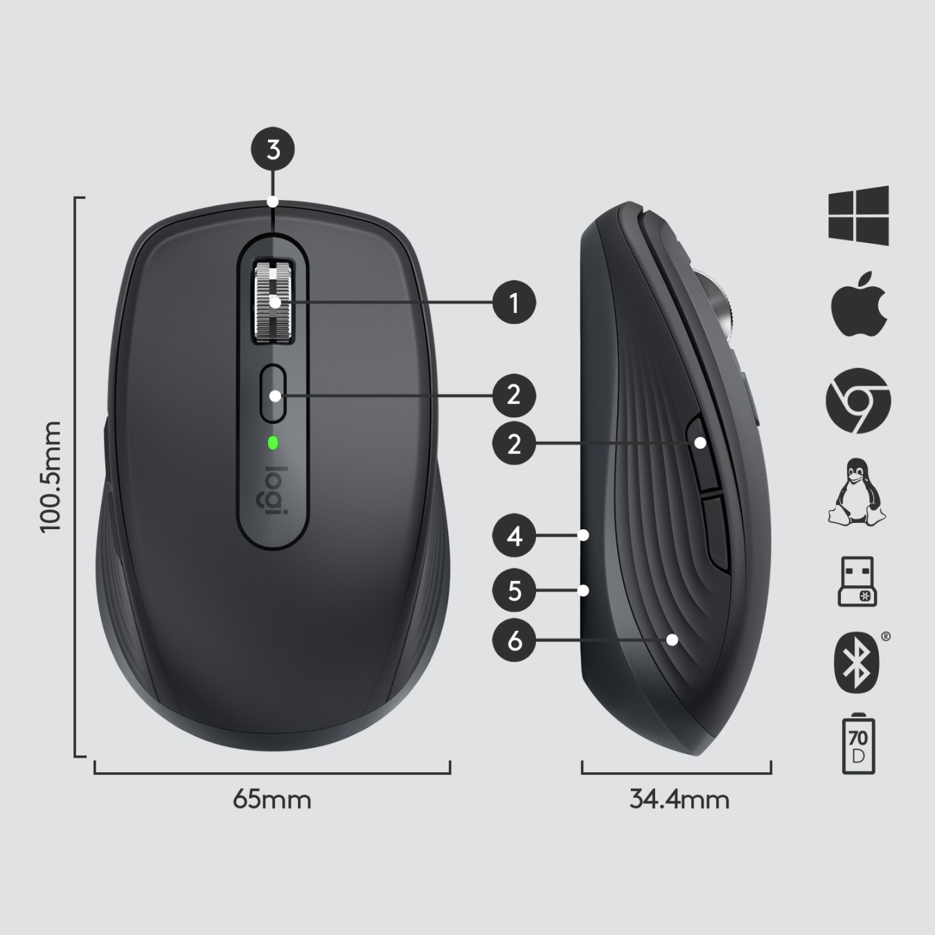 Logitech MX Anywhere 3 - MX Anywhere 3 - Graphite, Bluetooth + USB-C Cable, 4000 DPI — Buy in Cyprus with Fast Delivery