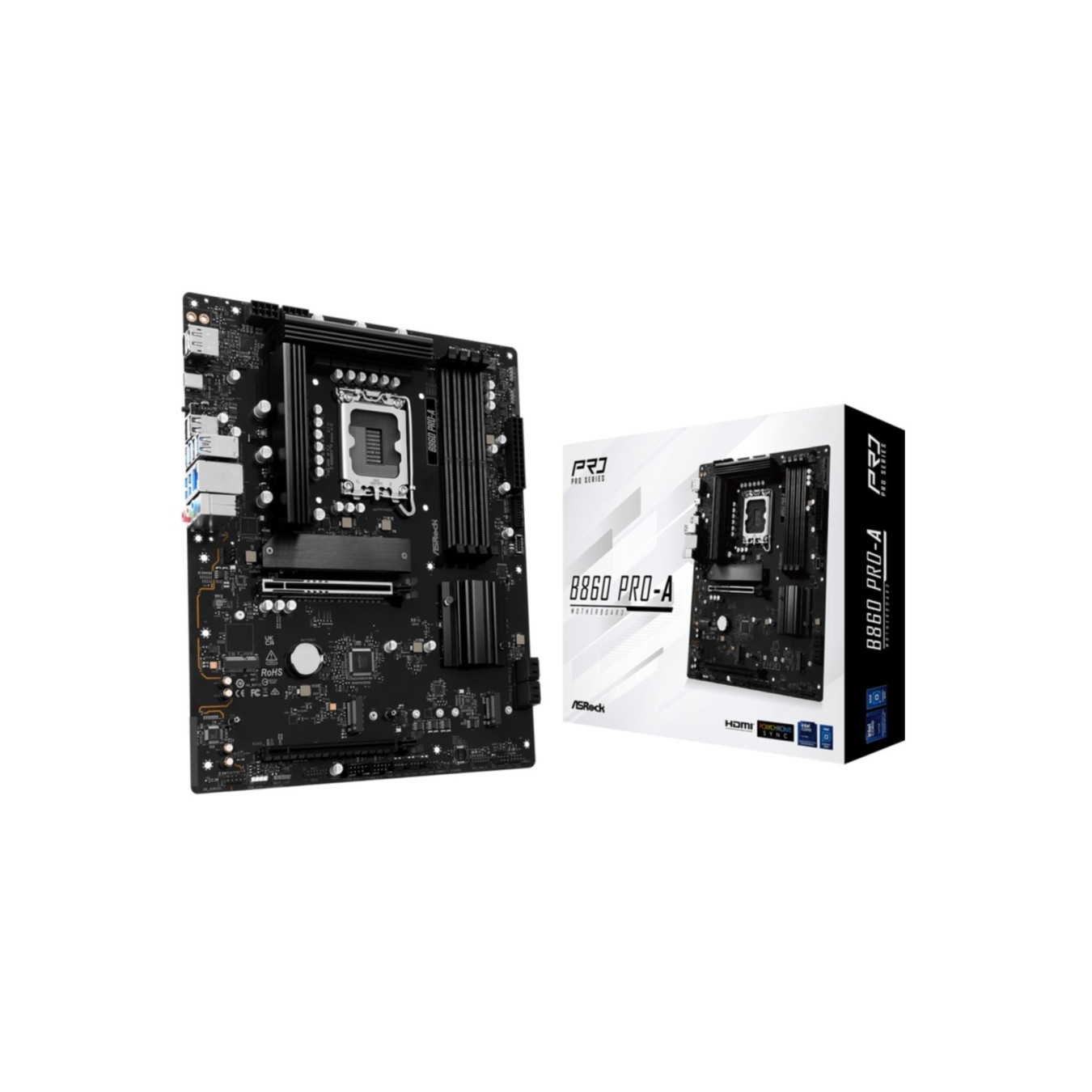 ASRock B860 Pro-A - B860 ATX Motherboard (LGA1851) - DDR5, 4x DIMM, 256GB, PCIe 4.0, 2.5Gb LAN, RGB