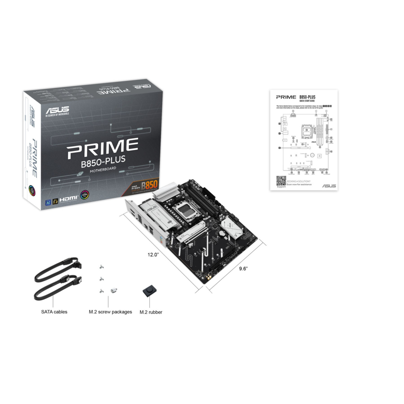 ASUS PRIME B850-PLUS CSM (AM5) - ATX DDR5 Motherboard, 4x DIMM 256GB, 3x M.2, 2.5Gb LAN, RGB, Black