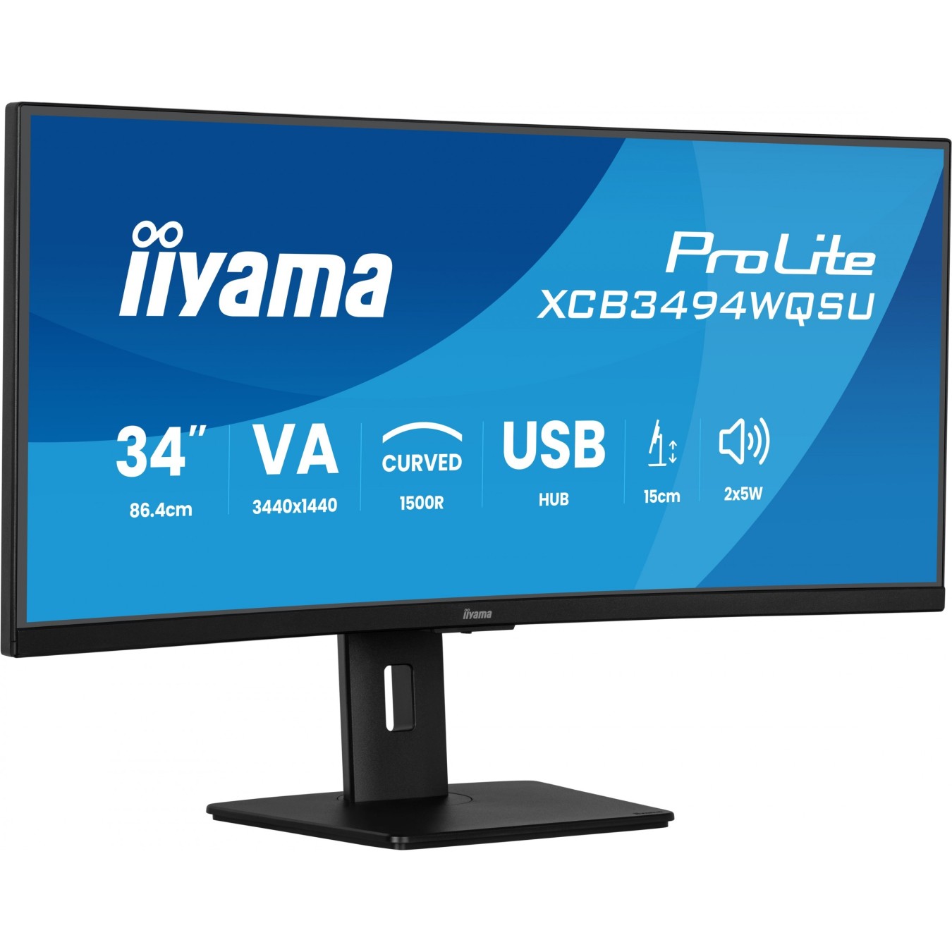 IIYAMA 86.7cm (34') XCB3494WQSU-B1 - 34'' Curved 21:9 IPS Monitor with 2x HDMI, DP, USB — Buy in Cyprus with Fast Delivery