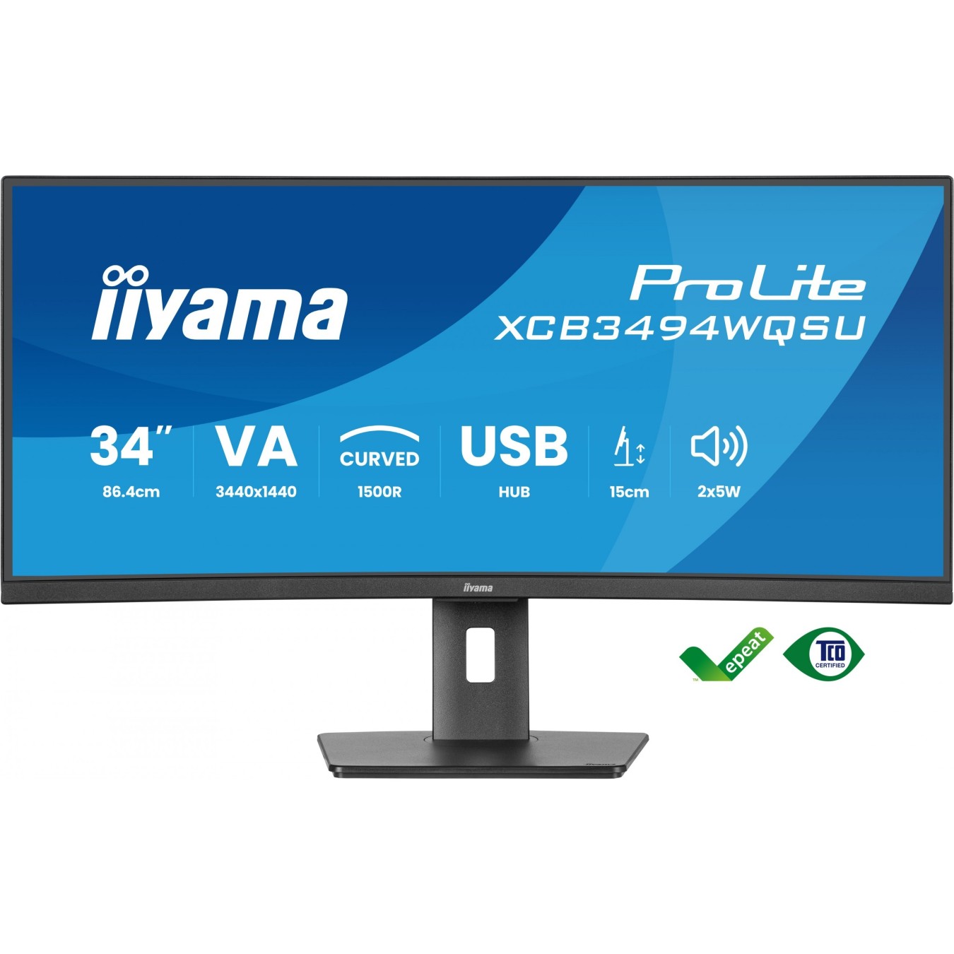 IIYAMA 86.7cm (34') XCB3494WQSU-B1 - 34'' Curved 21:9 IPS Monitor with 2x HDMI, DP, USB — Buy in Cyprus with Fast Delivery