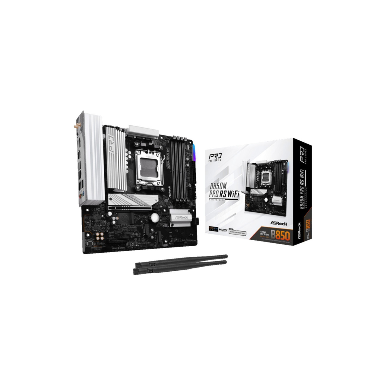 ASRock B850M Pro RS WiFi - B850M Pro RS - AM5 micro-ATX, DDR5, 256GB max, Wi‑Fi 6E, 2.5Gb LAN, HDMI 2.1 (Black)