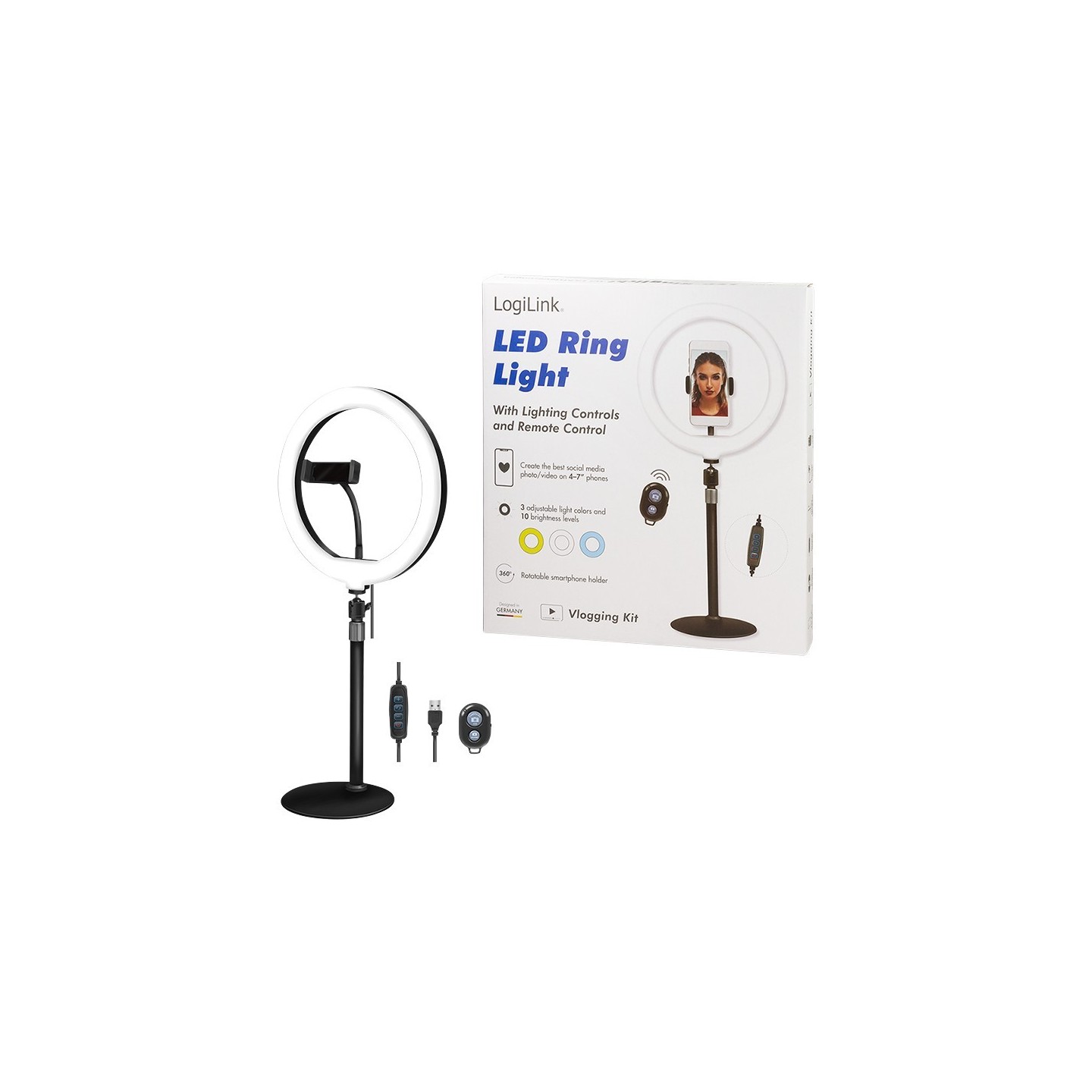 Logilink Smartphone Ring Light Tripod with Remote - Diameter 25 cm - USB-Powered — Buy in Cyprus with Fast Delivery