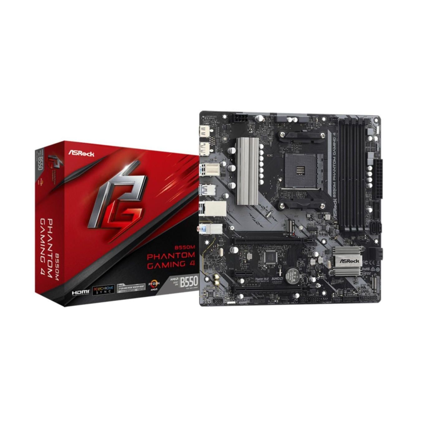 ASRock B550M Phantom Gaming 4 - AM4 Micro-ATX Gaming Motherboard - B550, 128GB DDR4, Dual M.2, PCIe 4.0