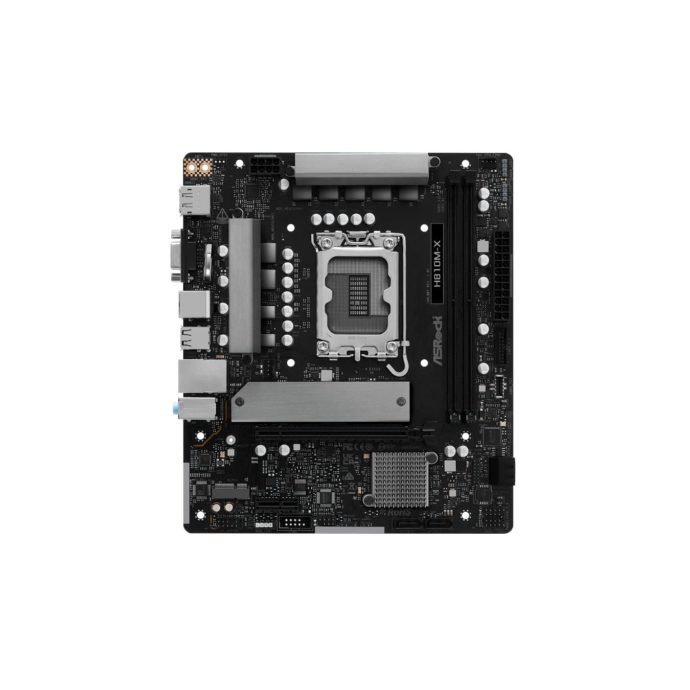 ASRock H810M-X (1851) - Micro-ATX Motherboard, LGA1851 Support, PCIe Gen4 M.2 x4, Aluminum Heatsink