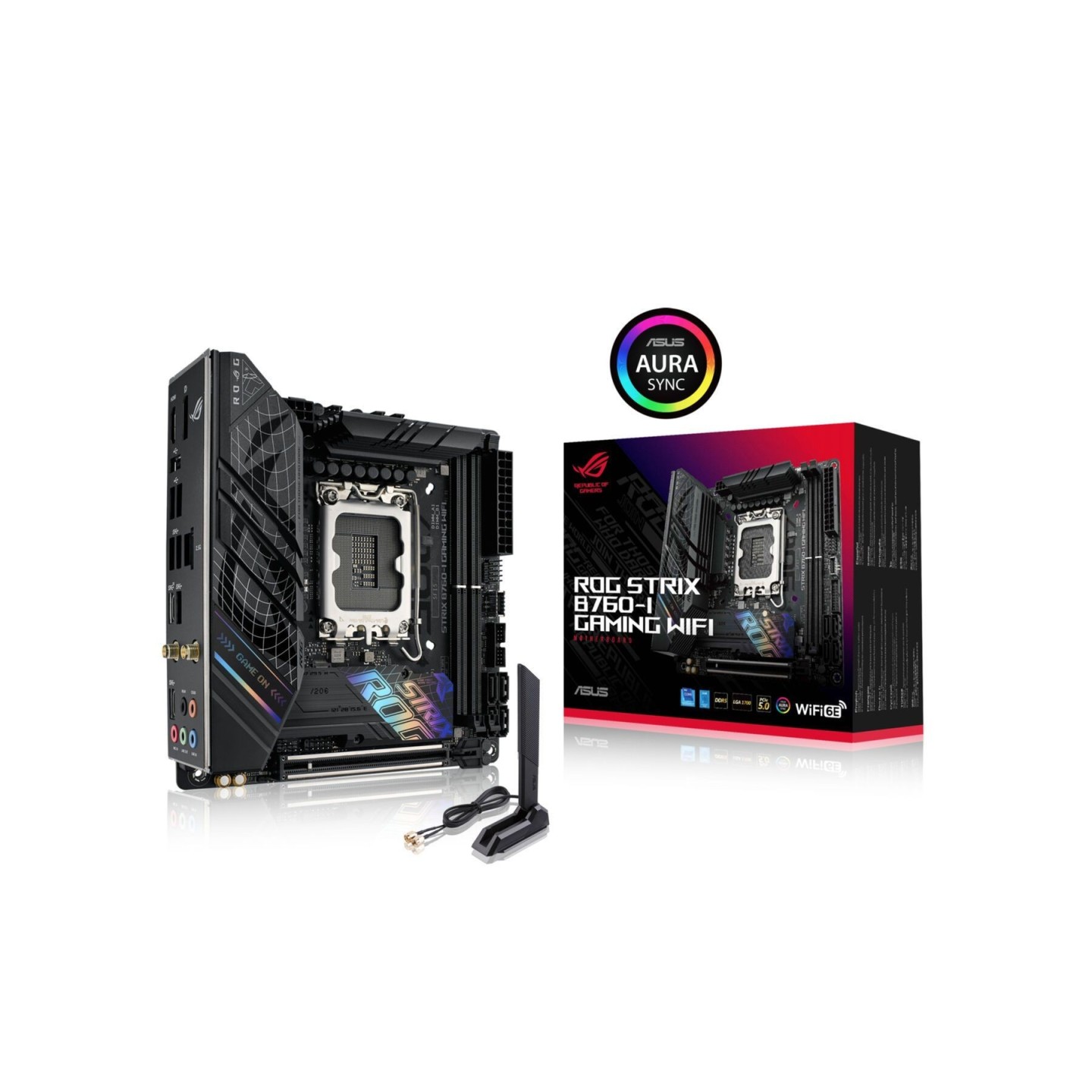 ASUS ROG Strix B760-I Gaming WiFi - Mini-ITX LGA1700 DDR5 (up to 96GB), 2x M.2, PCIe 5.0, 2.5Gb LAN, Wi-Fi 6E (Black)