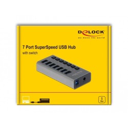 Buy DELOCK External SuperSpeed USB Hub with 7 Ports and Power Switch in Cyprus, Nicosia, Limassol, Larnaka, Pafos